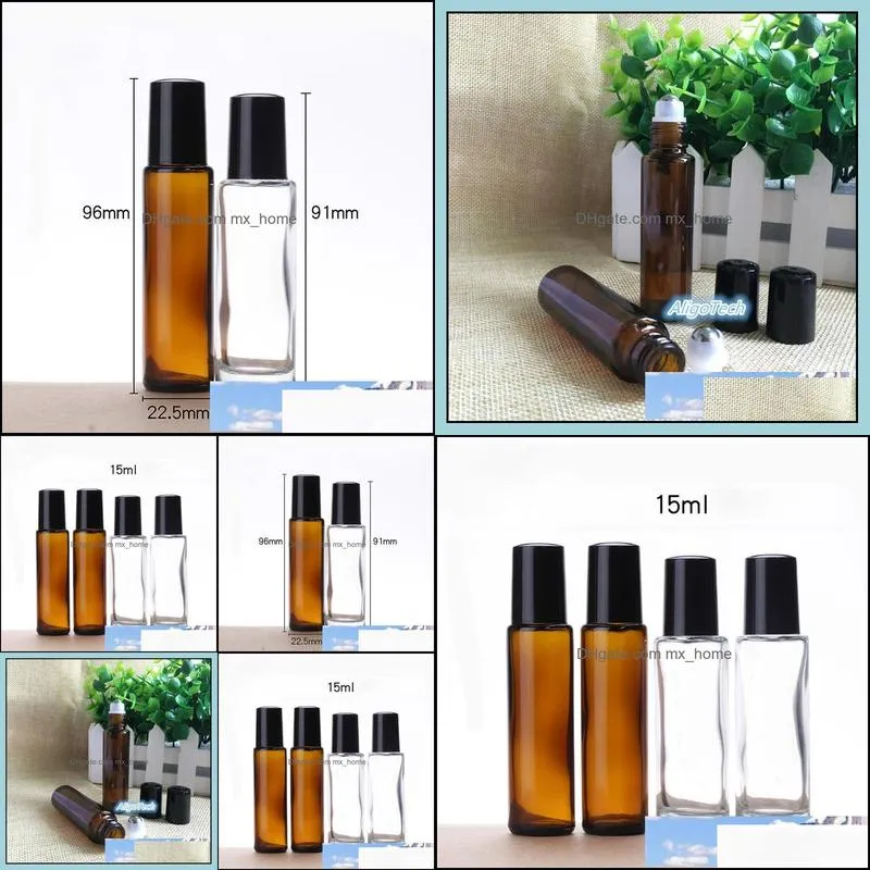 Hot Sale Amber Clear 15ml Roll On Roller Bottles For Essential Oils Roll-on Refillable Bottles 1/2OZ With Metal Roller Ball 600pcs/LOT