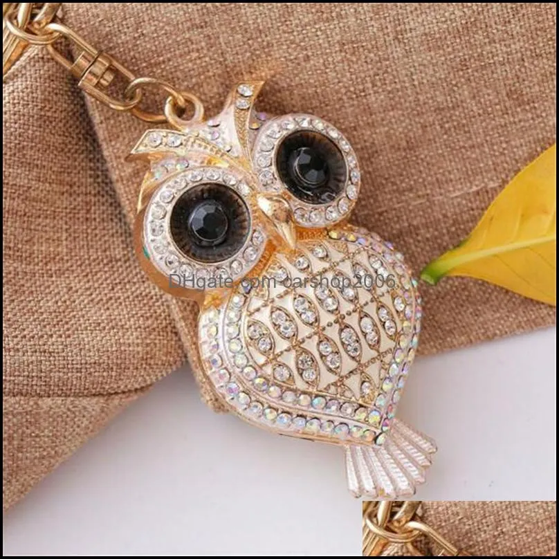 cute crystal owl key ring metal keychain for women animal bird rhinestone keychain jewelry wholesale