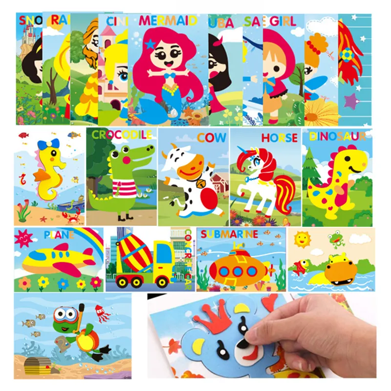 10pcs Kids Diy 3d Eva Foam Stickers Cartoon Princess Animal Car Dinosaur Puzzle Games Art Craft Early Learning Educatief speelgoed 220716