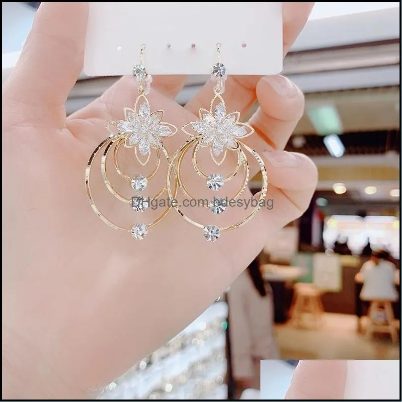dangle & chandelier fashion fine crystal flowers drop earrings joker multilayer geometric circular atmosphere women jewelrydangle