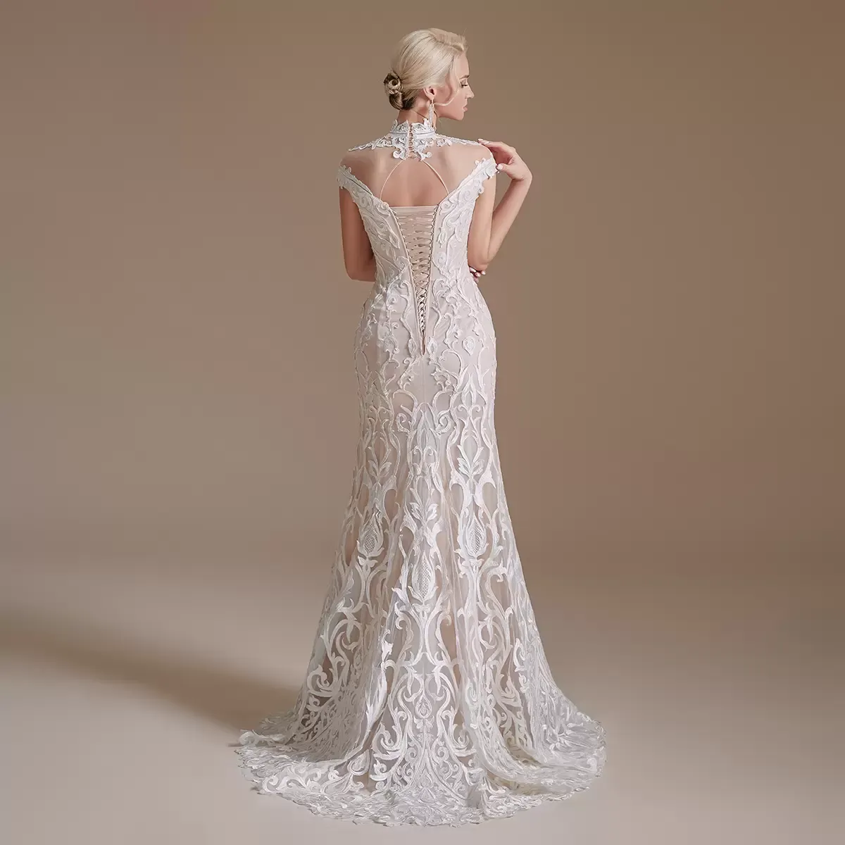 2022 Vestido De Noiva Lace Wedding Dresses For Women Sleeveless High-Neck Beads Crystal Bridal Gowns Mariage Bride Dresses CPS1990