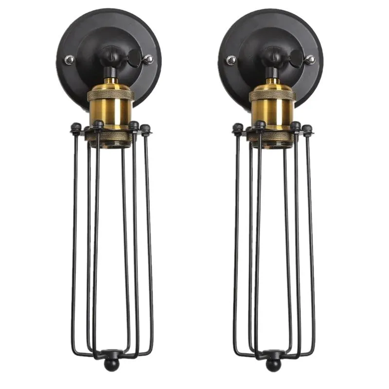 Wall Lamp 2Pcs Light Tube Bulbs Adjustable Angle Wire Metal Cage Sconces Retro Lighting Fixture Fit For HallwayWall