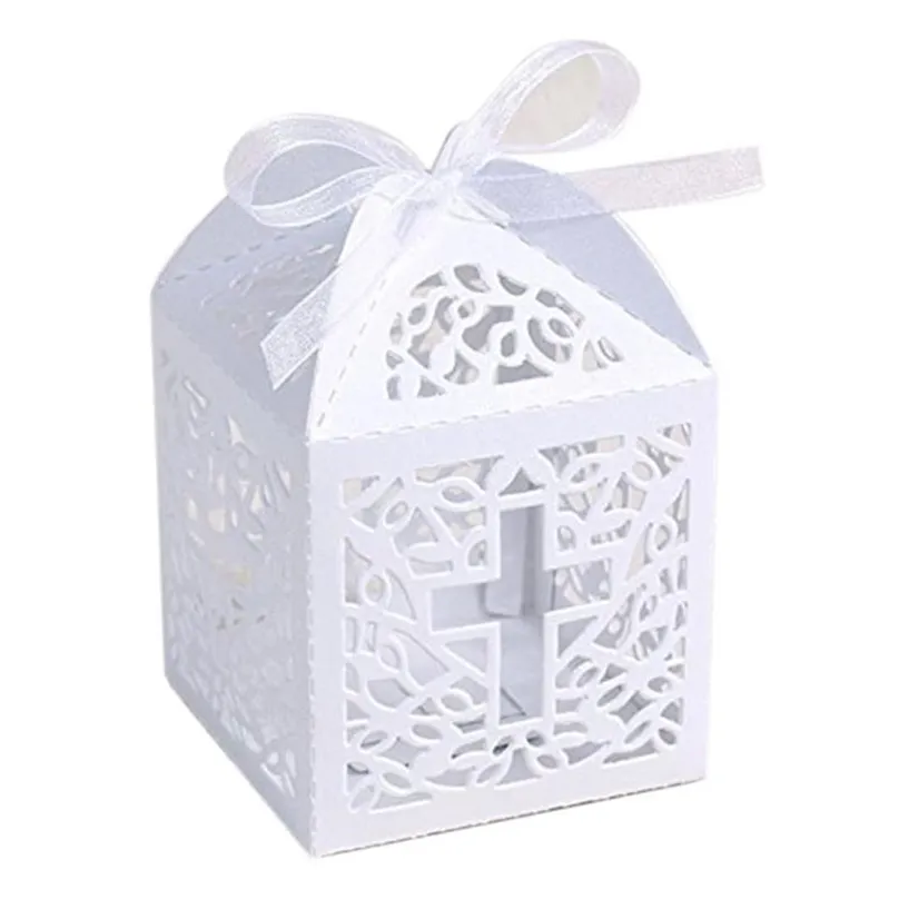 2550st Cross Candy Box Laser Cut Sweets Gift Favor Boxes With Ribbon Party Decoration Wedding Presents for Gäster Favors 220707