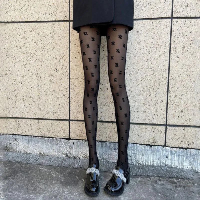 F Letter Pattern Velvet Pantyhose For Women Warm, Gothic Lolita Style Tights  In Black From Zhoujunwei, $8.84