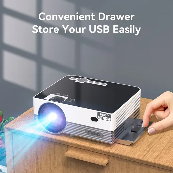Şarj edilebilir pil hoparlöründe yerleşik mini cep piko projektörü 1080p destek taşınabilir kablosuz LED DLP film video yolculuğu