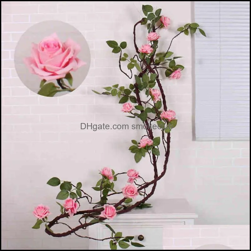 300cm Artificial Rose Vine Hanging Flowers With Green Leaves Fake Plants Silk Rattan Garland For Wedding Home Hotel Party Decor