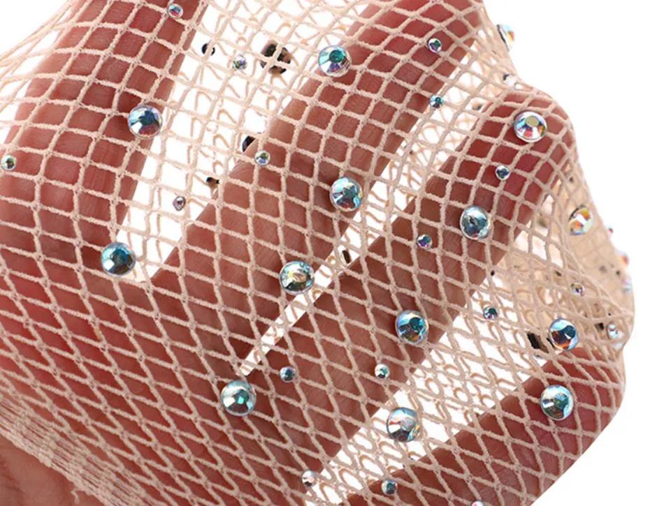 Yikisdy Guantes Largos Sin Dedos Con Diamantes De Imitación Con Purpurina, Guantes De Malla De Encaje, Accesorios Para Eventos Para Mujeres, Blanco