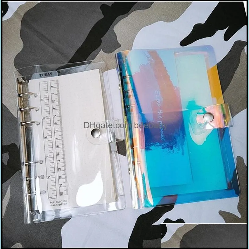 2021 New Laser Transparent PVC Loose-Leaf Notebook Transparent and Laser for A6 Colorful Diary Set Travel Simple Handbooks A16