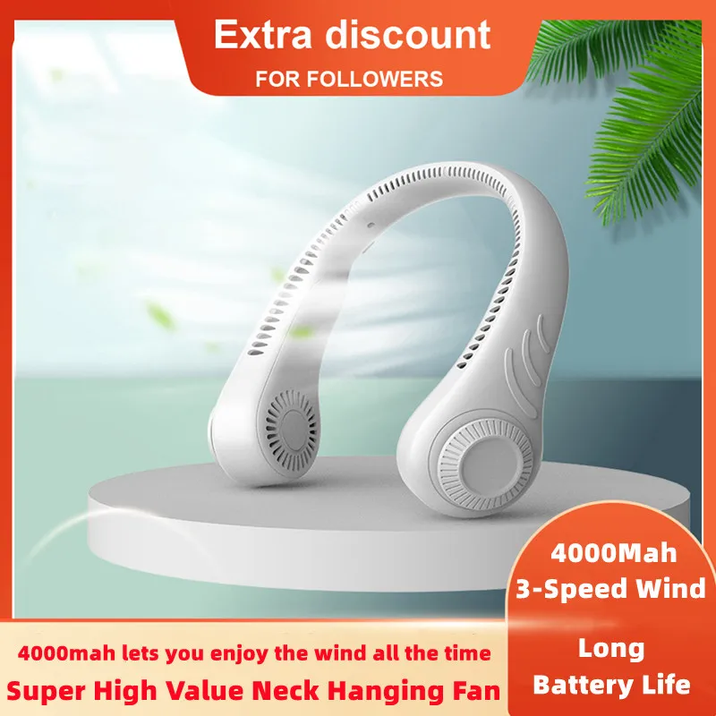 مروحة صغيرة معلقة مروحة الرقبة المحمولة معجبي USB Leafless 360 درجة Neckbandfan 78 المنافذ الهواء المحيطة 2000 مللي أمبير/4000 مللي أمبير في الساعة مشجعين مصغرة قابلة لإعادة الشحن