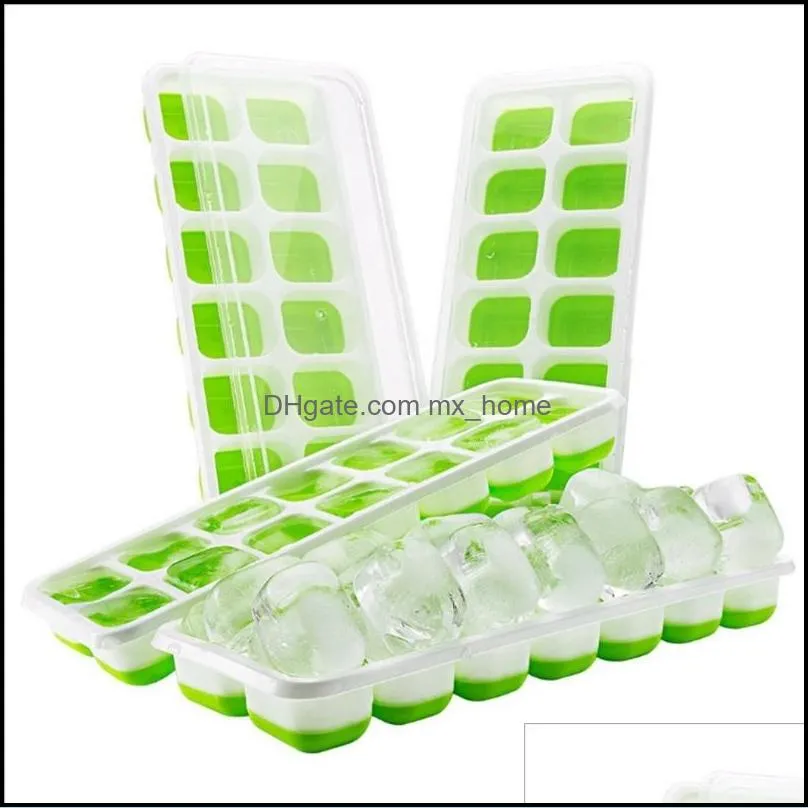 ice cube mold 14-hole silicone tools tray lids covered ube trays set icy cream tool blue green optional cyl-yw1051