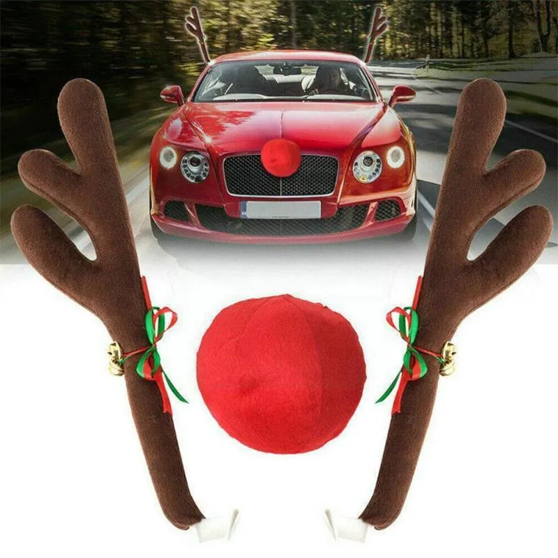 Interior Decorations Reindeer Decoration Car Vehicle Nose Horn Costume Set Rudolph Antlers Elk Ornaments Red Christmas T9Y6Interior