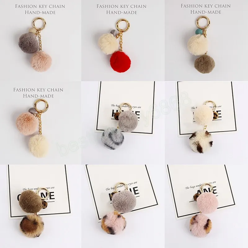 Soft Artificial Rabbit Fur Keychain Plush Ball Key Ring Cute Double Pompom Bag Charms for Women Girls Car Key Chain Holder