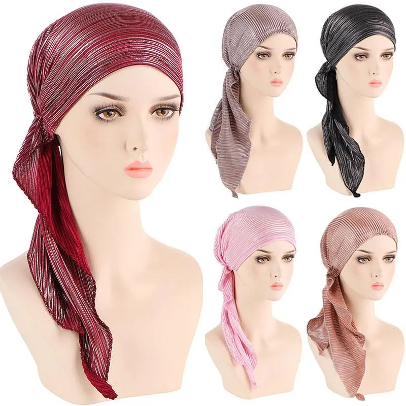 Foulards Femmes Musulmanes Doux Stretch Turban Chapeau Pré-Attaché Foulard Imprimé Dames Coton Cancer Chemo Cap Inner Hijabs Cheveux AccessoiresScarve