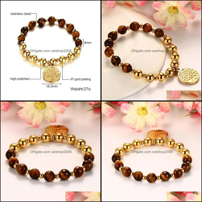 2020 New Fashion Gold-color Tree of Life Bracelet For Women Ethnic Brown Beads Women`s Bracelets & Bangles Adjustable