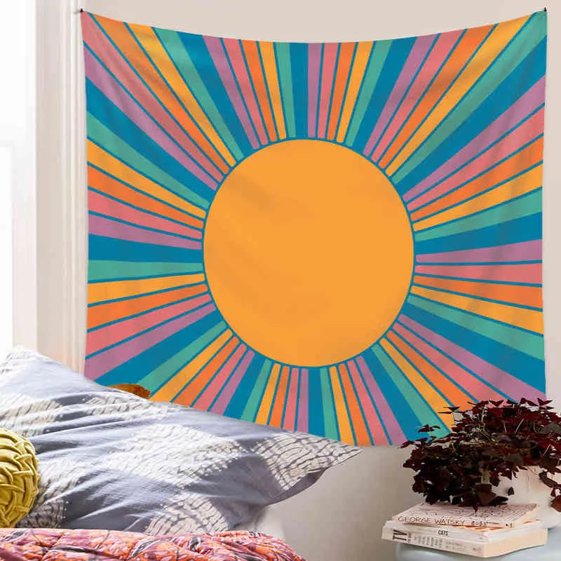 Tappeti colorati Sunshine Wall Sun Mandala Tappeto psichedelico Tapiz Estetica Boho Decorazione Home Decor Farm College Dorm J220804