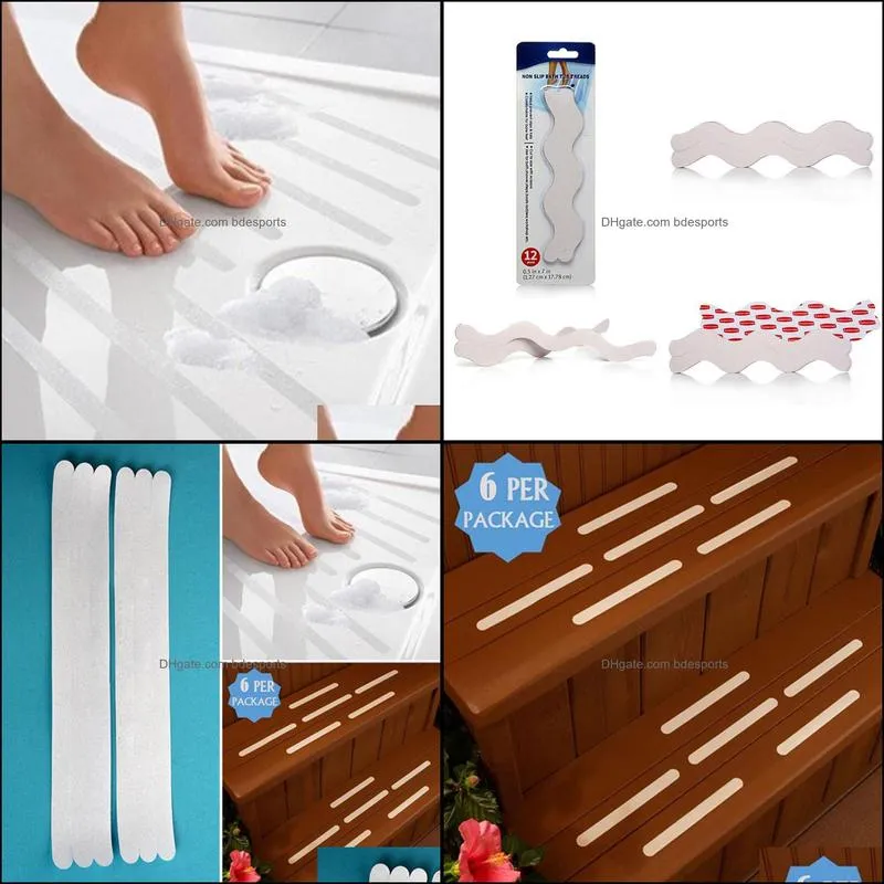 6/12pcs Anti Slip Bath Grip Stickers Non Slip Shower Strips Pad Flooring Safety Tape Mat Applique Stickers Bath Tub Shower