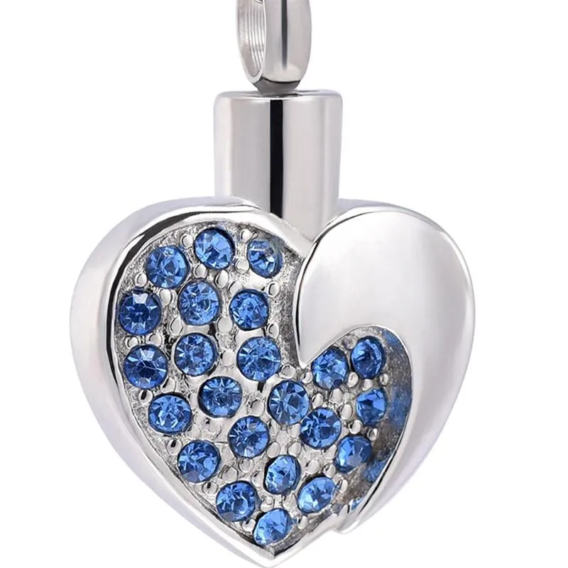 Pendant Necklaces For Ashes Holder Keepsake Jewelry Heart Shape With Crystal Women Cremation Stainless Steel Memorial Necklace Urn IJD294Pen