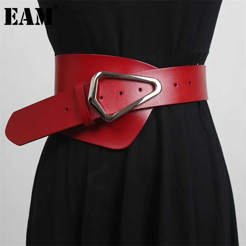 [EAM] Unregelmäßiges echtes Leder breiter Multicolor-Gürtel Persönlichkeit Frauen Mode All Match Frühlingsherbst 1DD3996 220316