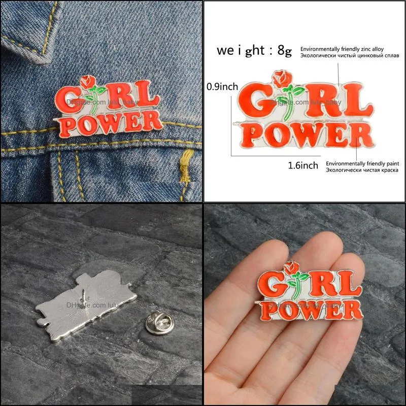 GIRL women power enamel pin Feminism Brooch Feminist Badge Denim Jeans Lapel pin Clothes cap bag Creative gift girls