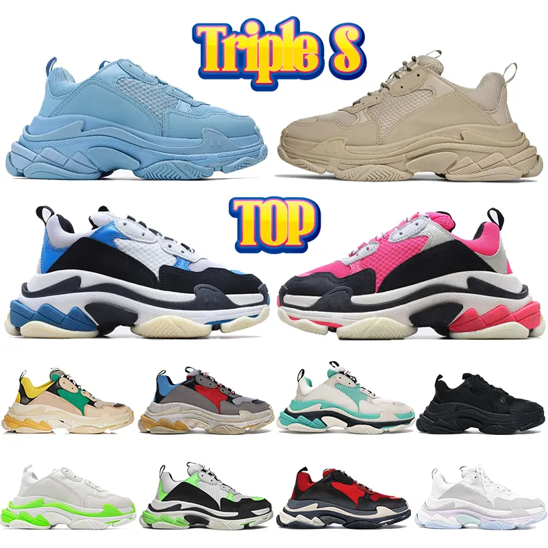 Designer 2022 Triple-s Platform Casual Shoes Beige Light Blue Pastel White o Green Pink Triple Black Sier Red Rose Gold Multi-color Luxury Men Women Sneakers