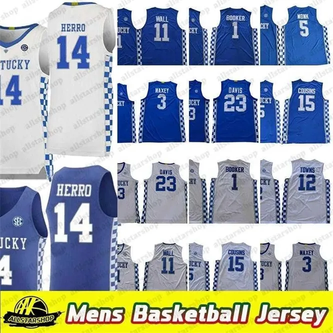 XFLSP Hommes Kentucky Wildcats Tyler Herro College Basketball Jerseys Tyree MAXEY John Wall Anthony 23 Davis Demarcus 15 Cousins ​​Malik Monk Jersey