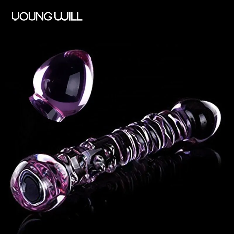 Massager zabawek seksu podwójnie zakończony krystalicznie fioletowe szklane dildo sztuczny granulę penisa i spiralny git symulator dla dorosłych zabawki dla kobiety