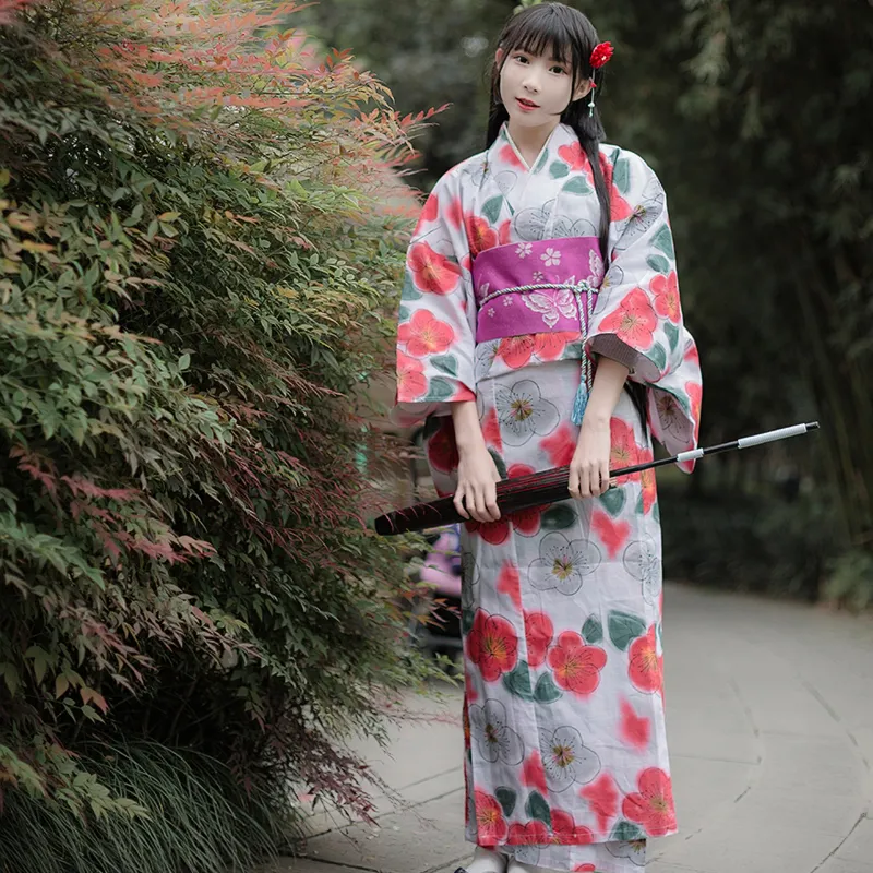 Sakura Pattern Cotton Japanese Bathrobe - Traditional Oriental Ethnic Dress for Women's Formal Occasions