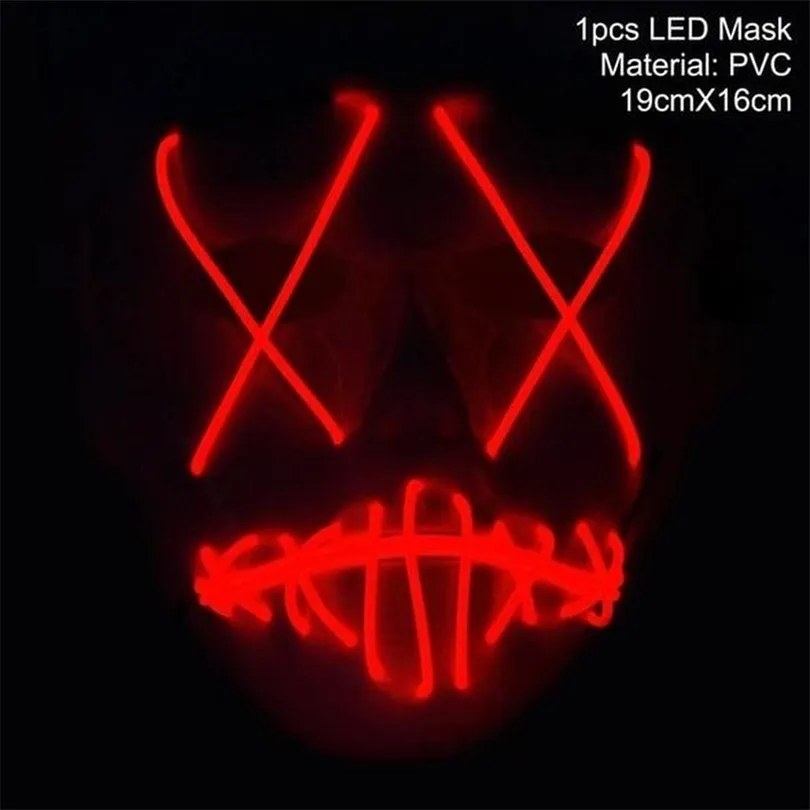 Maschera per il viso LED Purge Mask Glow In Dark Maschera divertente Cosplay Party Costume Addio al nubilato Halloween Decor Masquerade Party T200907