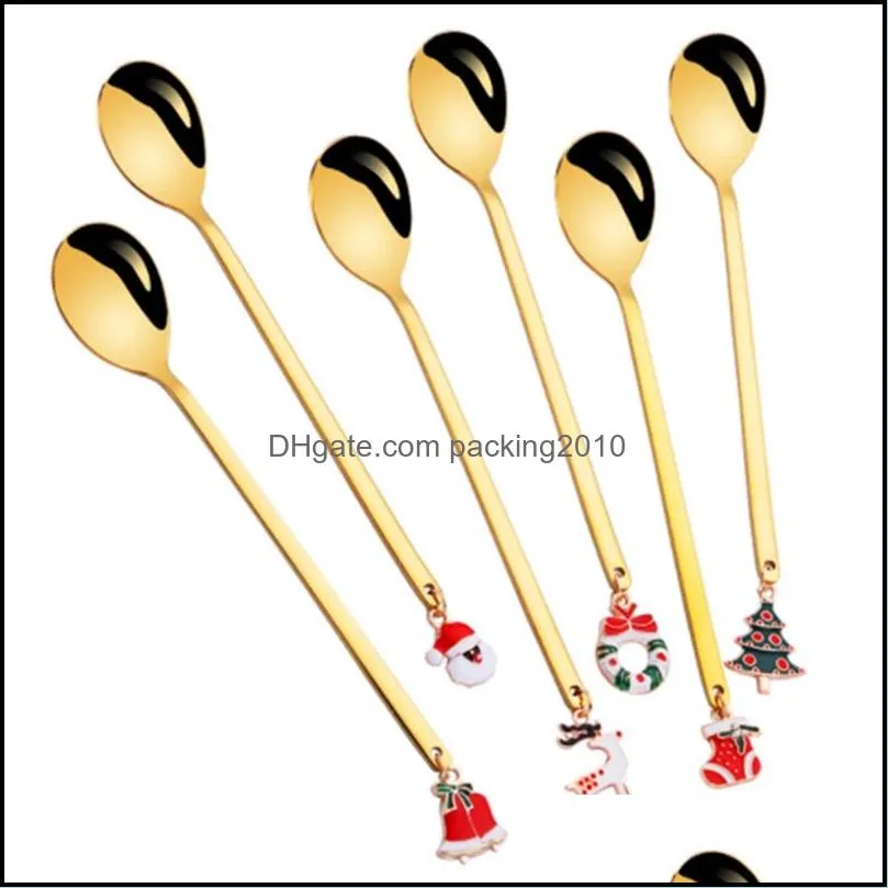 6pcs coffee mixing scoops stirring spoons-stainless steel spoon christmas gift box set party table ornaments coffee-spoon wll434