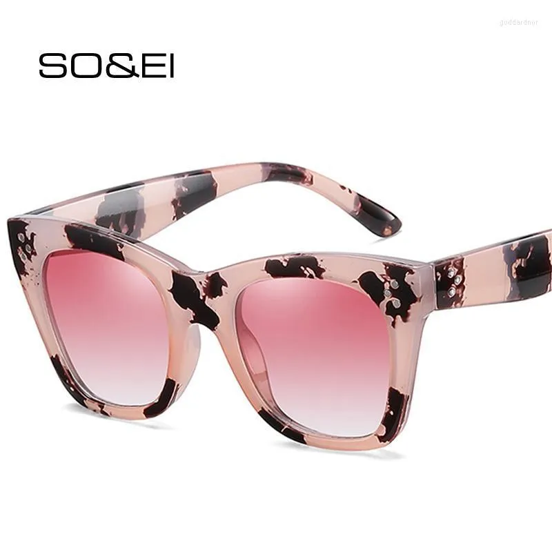 Sunglasses SO&EI Fashion Cat Eye Women Retro Colorful Leopard Gradient Shades UV400 Men Brand Designer Rivets Sun GlassesSunglasses Godd