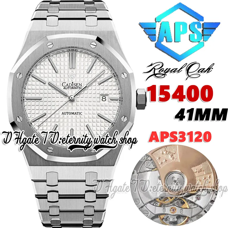APS V2 Version APSF15400 Watch pour hommes CAL.3120 APS3120 UltraHins Automatique 9,8 mm Texture en argent Marqueurs de bâton 904L Bracelet en acier Super Edition Eternity Watches