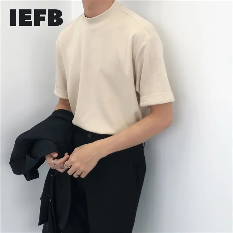 IEFB/vêtements pour hommes mode d'été couleur unie col roulé t-shirt à manches courtes pour hommes et femmes style coréen hauts décontractés 9Y969 220325