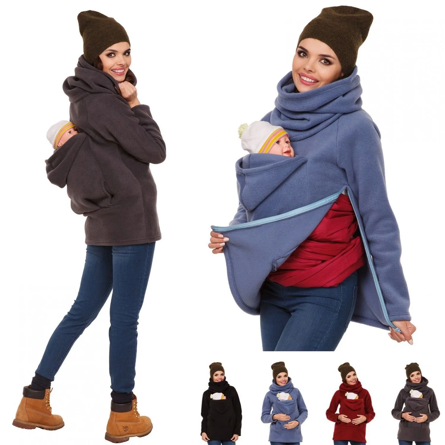 Felpa firmata da donna Felpa con cappuccio autunnale e maglione invernale multifunzionale a canguro Tuta esterna Borsa da allattamento Maglioni con zip Felpa con cappuccio Felpe con cappuccio Abbigliamento da donna