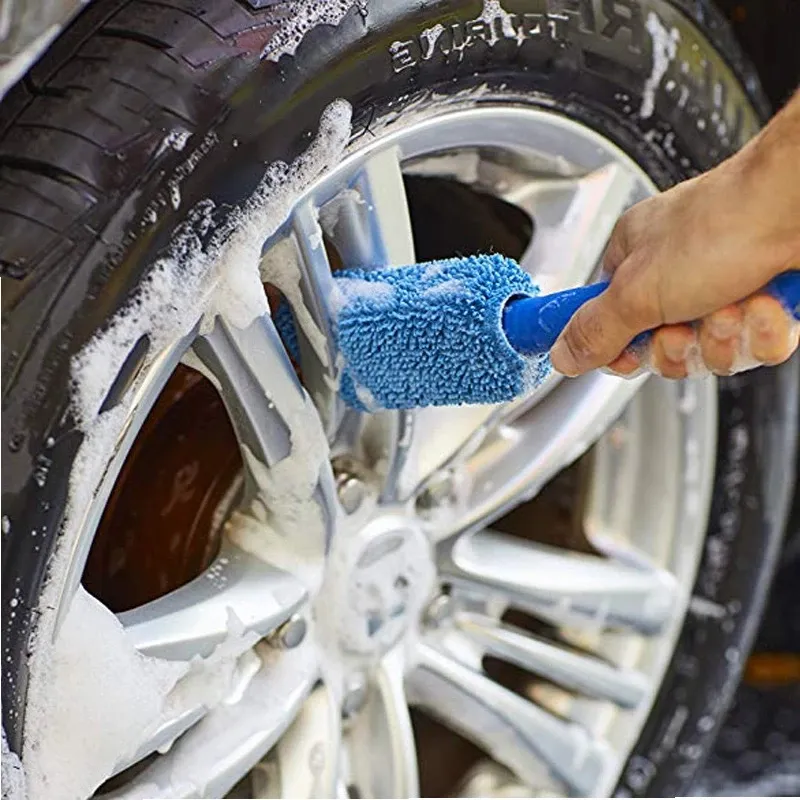 Outil de nettoyage portatif de nettoyage de roue de voiture de brosse de jante de pneu de microfibre avec la poignée en plastique