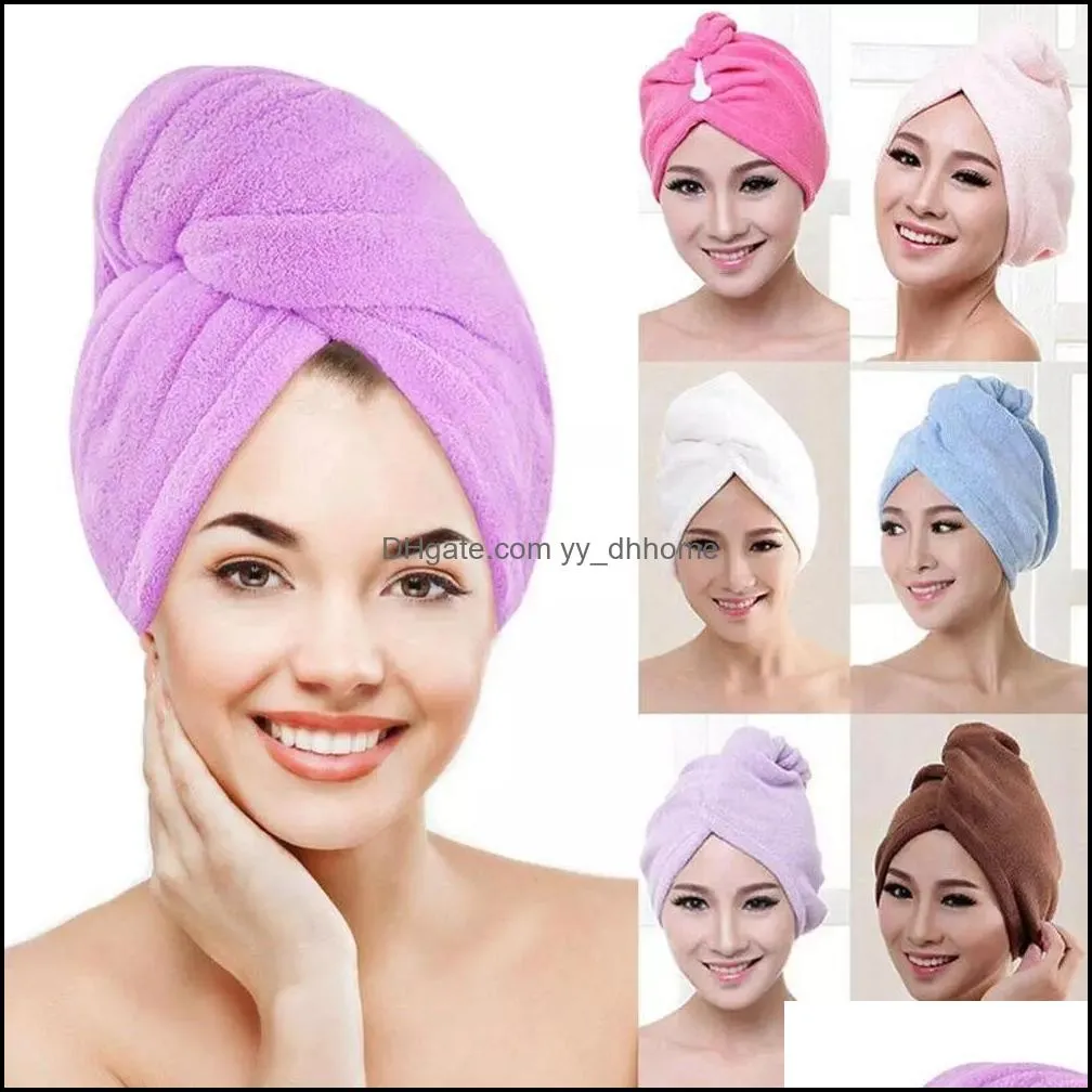 coral velvet dry hair bath towel microfiber quick drying turban super absorbent women haircap wrap with button wll538