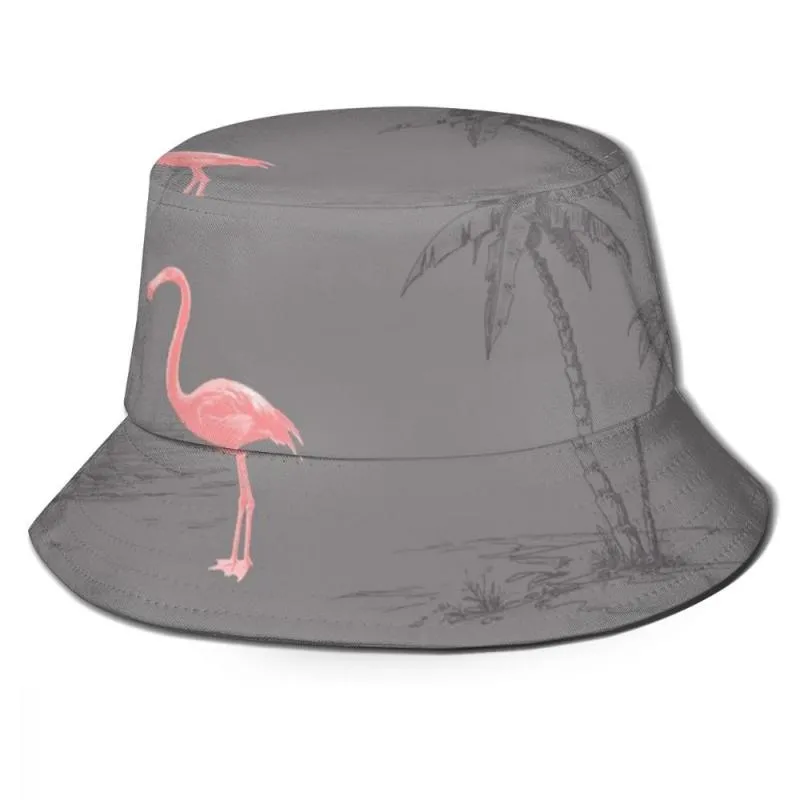 Berets Cinessd Fashion Bucket Hats Fisherman Caps For Women Men Gorras Summer Charcoal Pink Flamingo