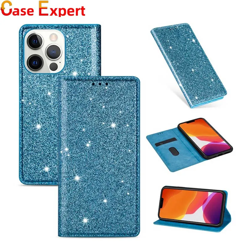 Fashion Shiny Bling Wallet Phone Cases With Cardholder for iPhone 15 Pro Max Samsung S24 Ultra A12 A32 A52 A72