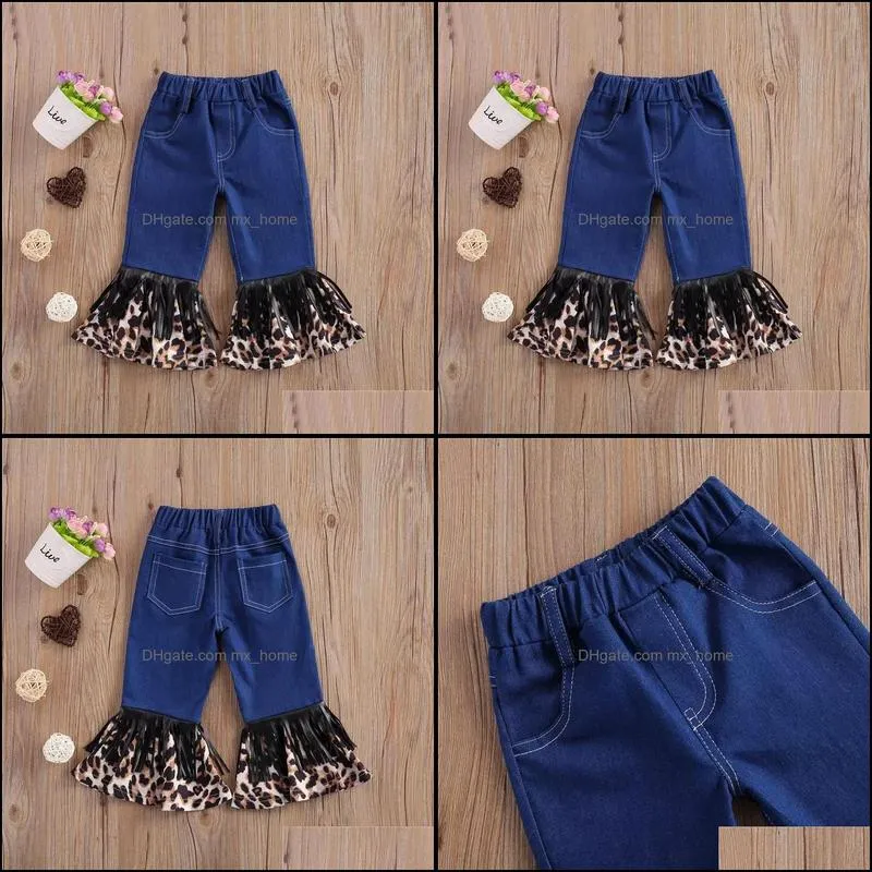 kids clothing girls leopard jeans flared pants children denim tassels boot cut pant spring autumn trousers fashion baby clothes z2878
