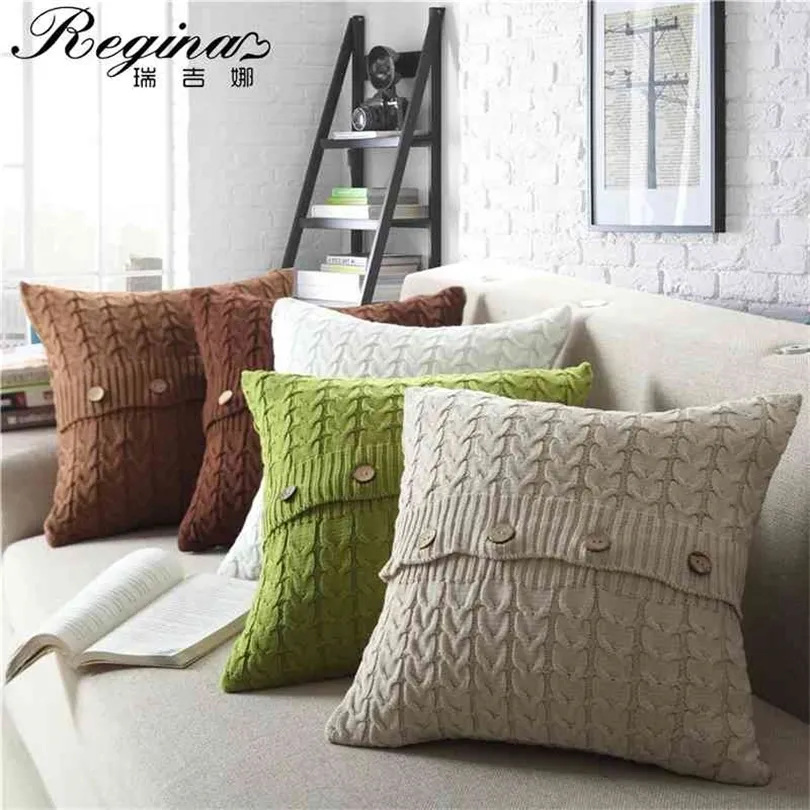 Regina Scandinavian Style Cushion Cover 100% katoen gefrituurd deeg twist streep paisley middelste knop ontwerp sofa drijfkussenbus 210401