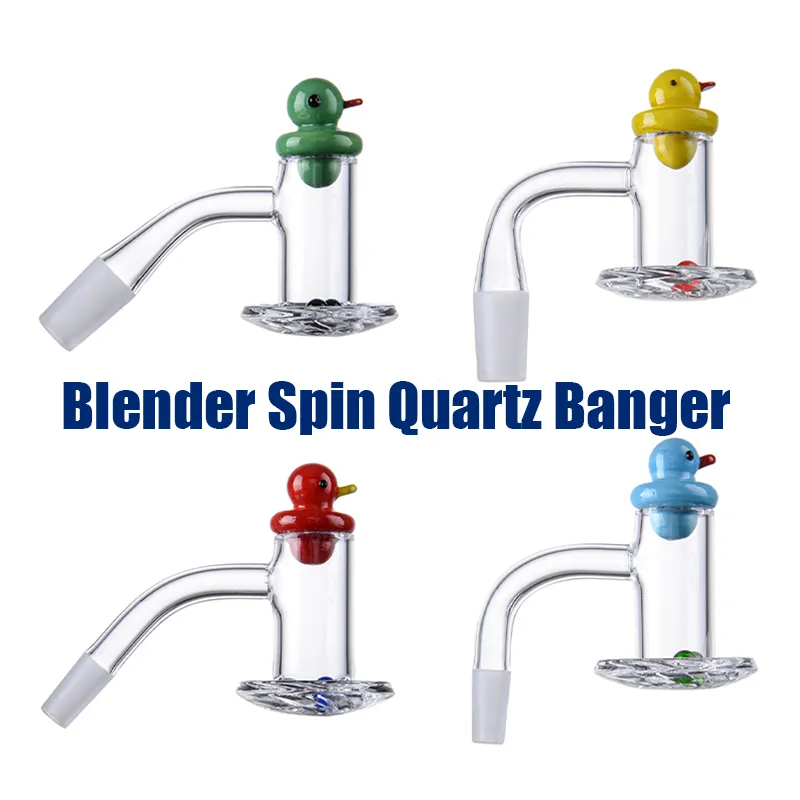 Blender Spin Quartz Banger Smoking Accessories Nails With Colorful Duck Carb Cap Colorful Beveled Edge Bangers Glass Ruby Pearls For Oil Dab Rig BSQB01