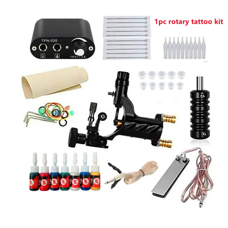 Kits de tatouage 7 couleurs Encre Encons Ensemble à aiguilles jetables Alimentation Alimentation Rotary Machine Gun Set Tatouos Kit Tatouage Accessoires