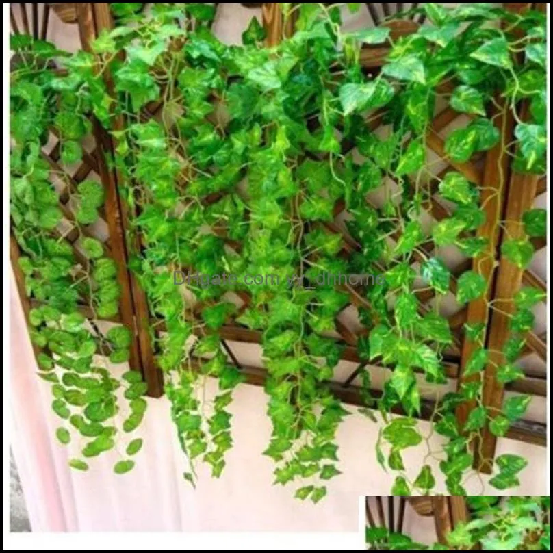 Wholesale-230cm / 7.5 ft Long Artificial Plants Green Ivy Leaves Artificial Grape Vine Fake Foliage Leaves Home Wedding Decoration