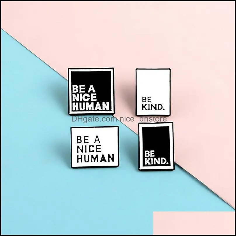 letters be a nice human be kind brooch enamel square pins lapel pin teen men women announcement jewelry christmas gift