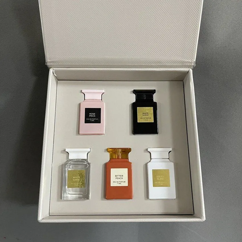 Classical perfume Set 7.5ml x 5 Fragrance fabulous ROSE PRICK OUD WOOD WHITE SUEDE lavender cherry peach tobacco vanille perfume kit gift box lasting Free delivery