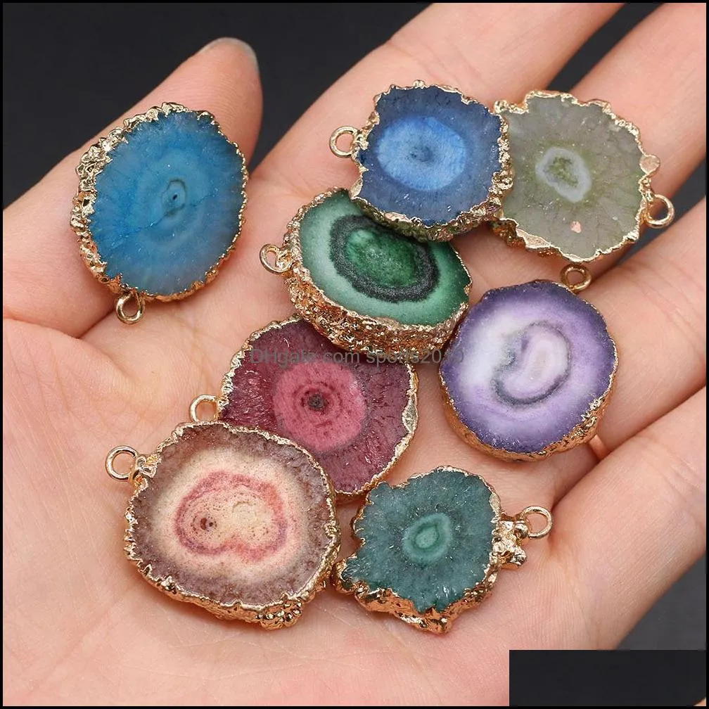 natural stone irregular round agate slice charms pendant healing reiki crystal finding for diy necklaces women fashion sports2010