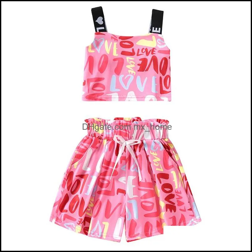 kids clothing sets girls outfits children sling tops love letter print shorts 2pcs/set summer fashion boutique baby clothes z5986