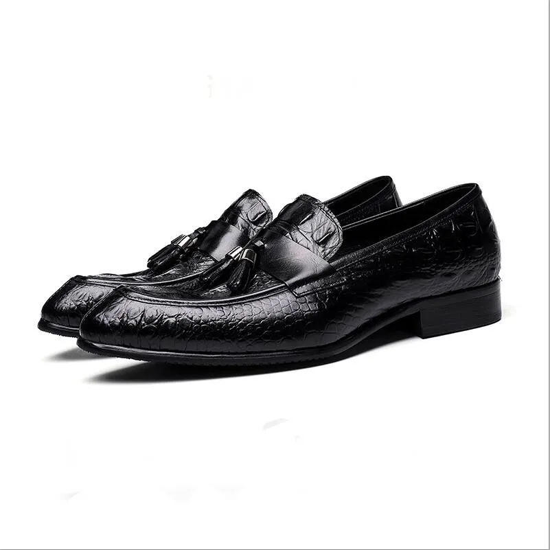 Mens Lederen Tassel Oxfords Puntschoen Jurk Schoenen Business Man Crocodile Print Trouwschoenen 1nx4