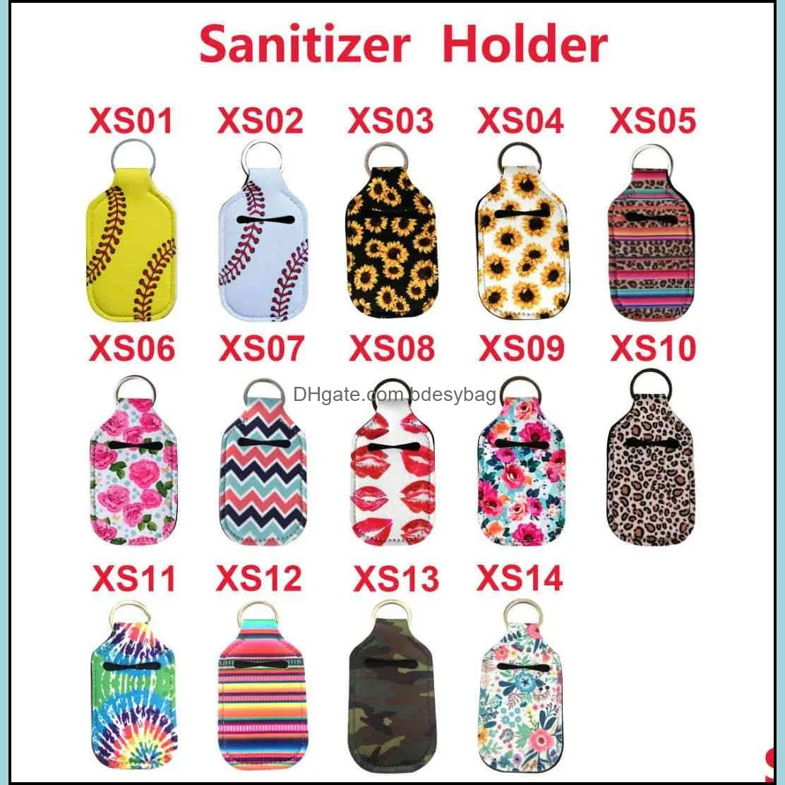 10pcs/lot neoprene keyring 30ml sanitizer keychain bags key rings hand soap bottle holder