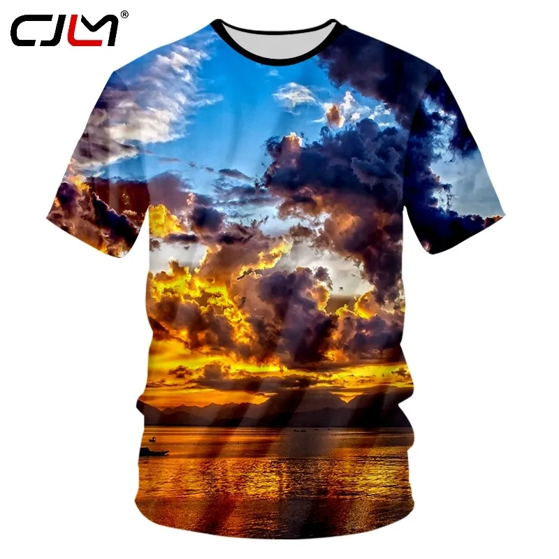 Mode 3D imprimé t-shirt été hauts hommes cool jaune nuage bleu ciel t-shirts chemises graphiques beau coucher de soleil t-shirts unisexe 220623