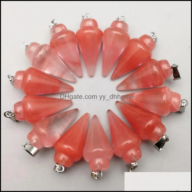 fashion cherry quartz pendulum charms natural circular cone stone pendants for jewelry making 50pcs/lot wholesale